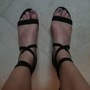 Brash Faux-suede Block Heel Ankle Lace-up Sandals